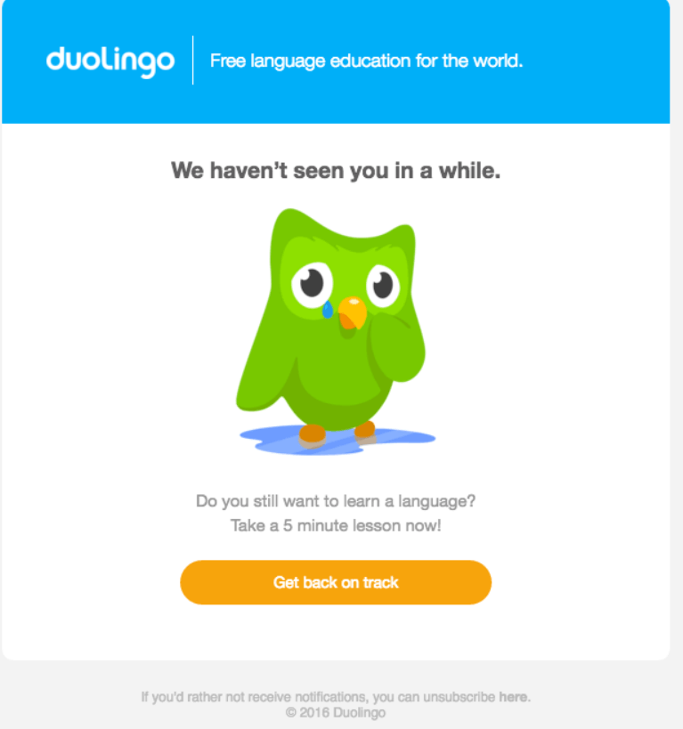 correo electrónico de duolingo sobre participación