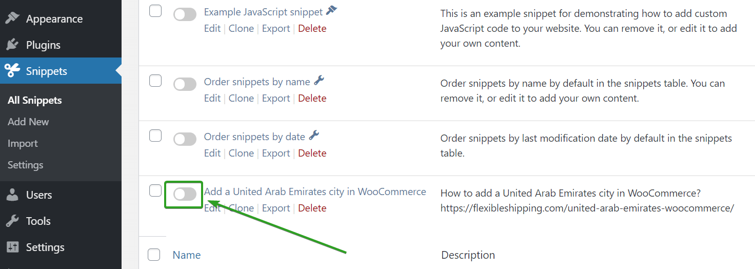 Activar nuevo código personalizado en el plugin Code Snippets