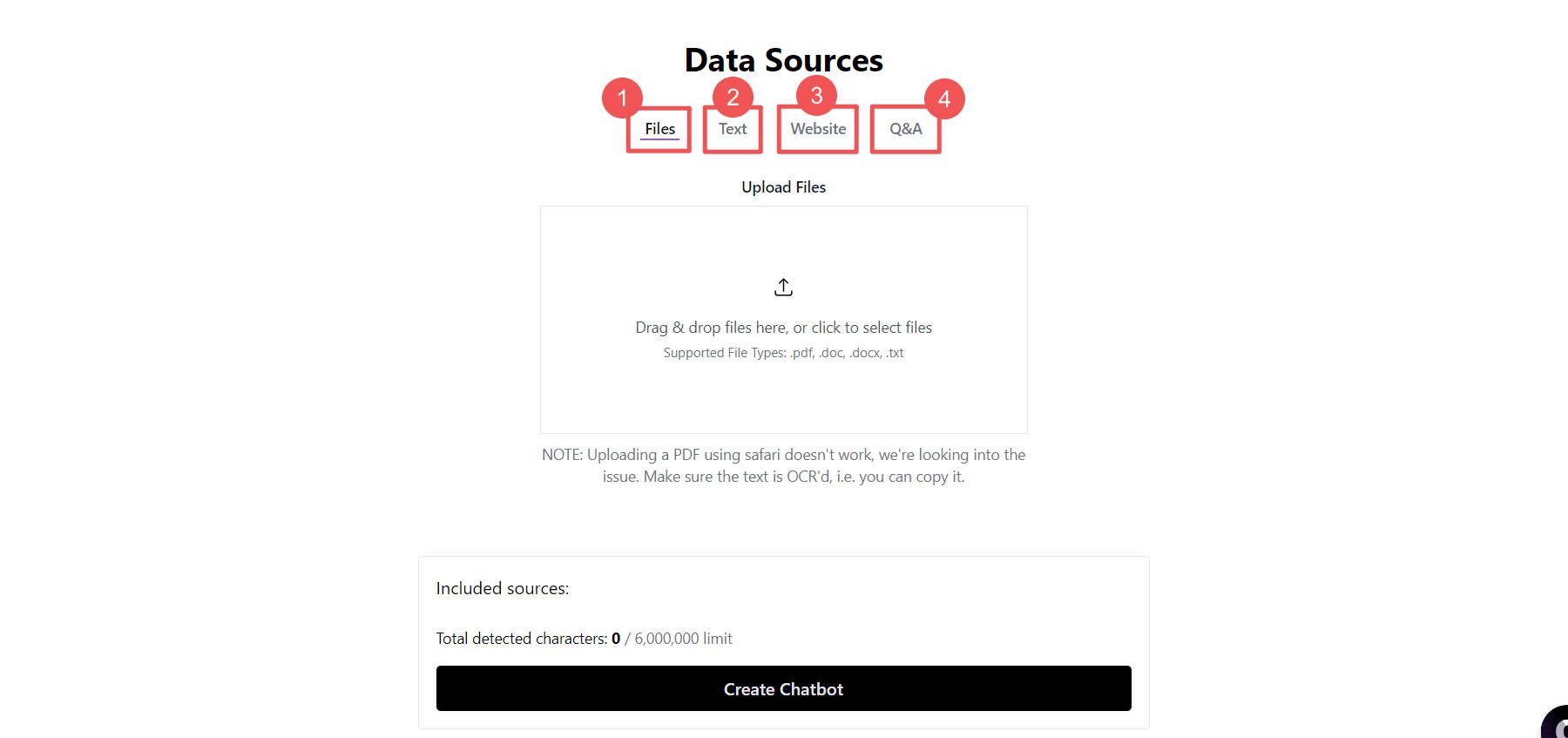 Tipos de datos de entrenamiento de Chatbot AI de WordPress de Chatbase