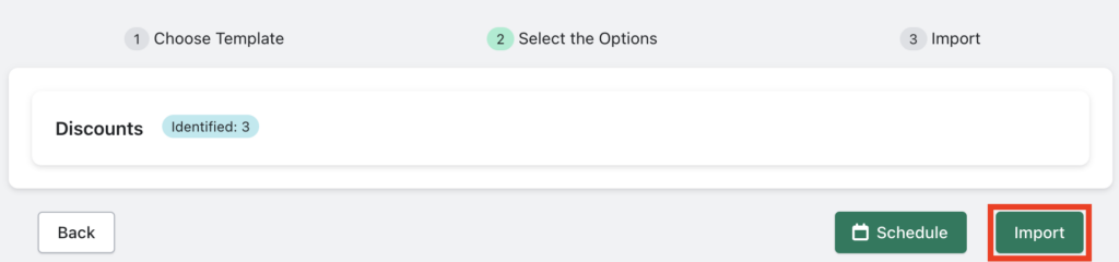 Haga clic en Importar para importar los descuentos.