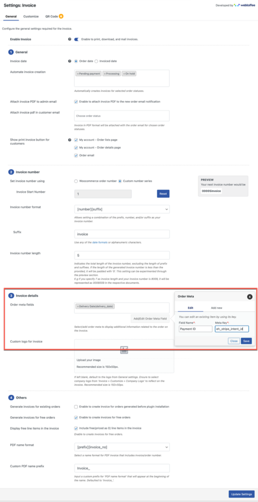 Configurar los ajustes de la factura