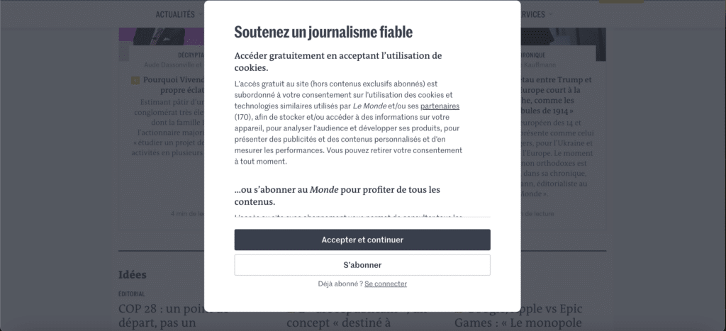 Banner de consentimiento de cookies en francés