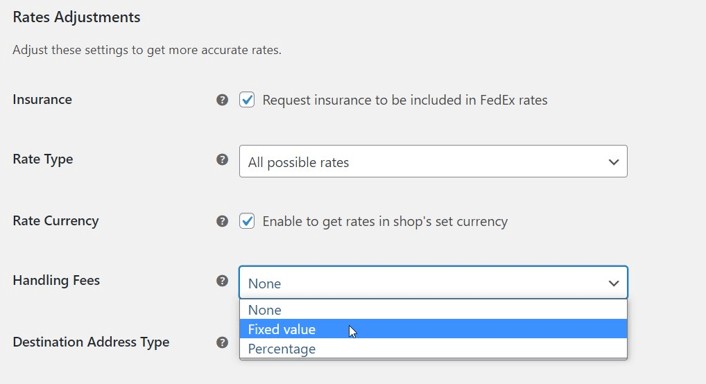 Tarifas de gestión de FedEx WooCommerce