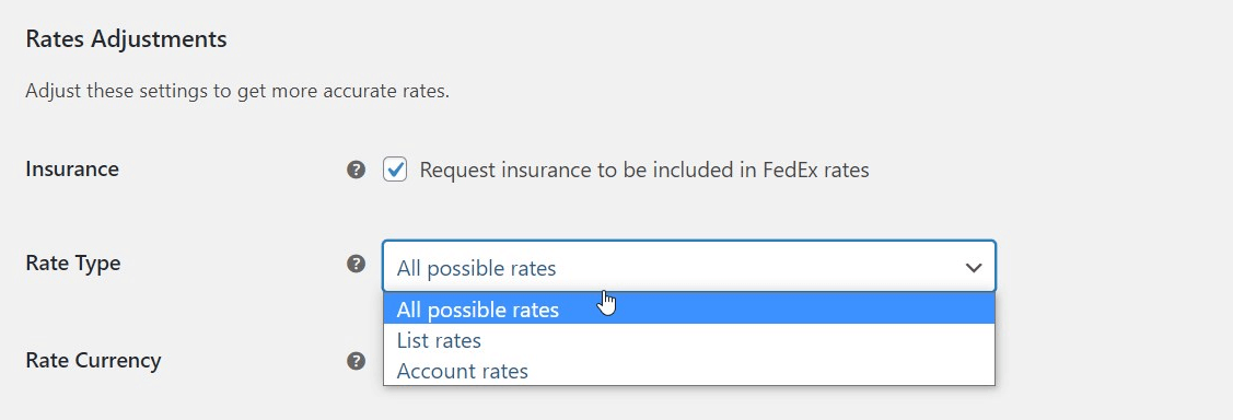 Tipo de tarifa de FedEx WooCommerce
