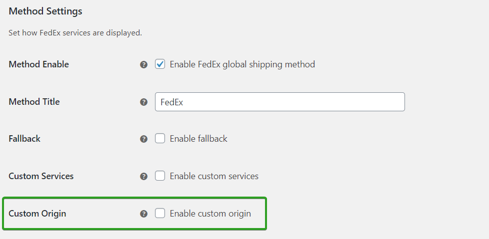 Origen personalizado de FedEx WooCommerce