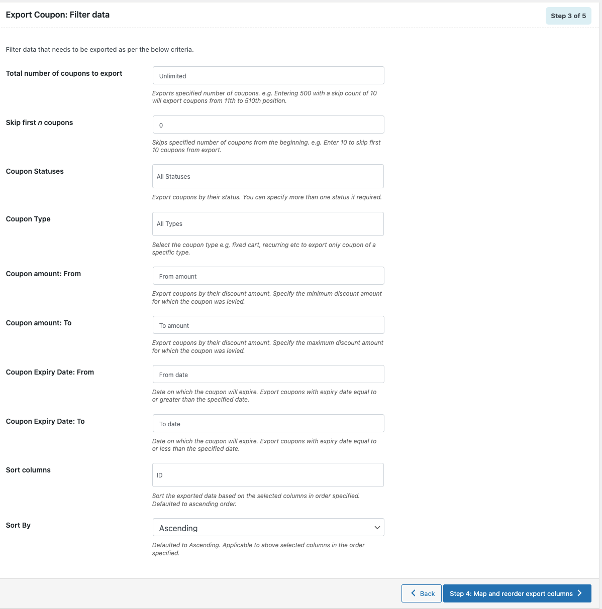 Filtrar datos para exportar archivo