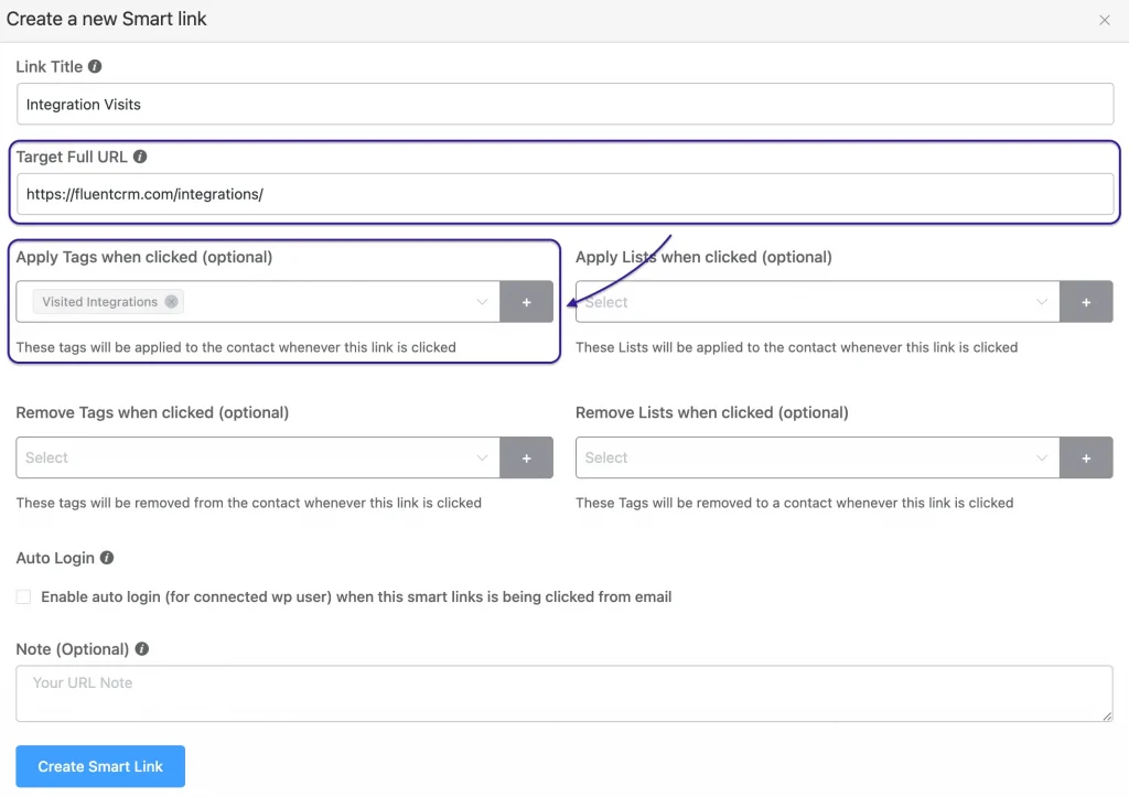 Creando enlaces inteligentes en fluentcrm