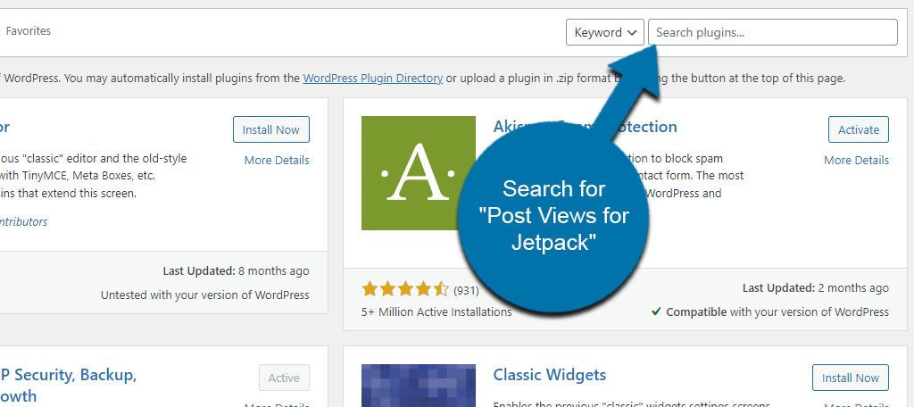 Buscar vistas de publicaciones para Jetpack