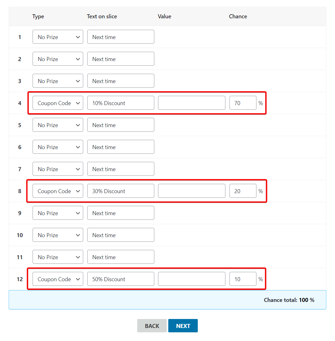 Agregar descuentos a las porciones del weel y definir cambios ganadores con WP Optin Wheel