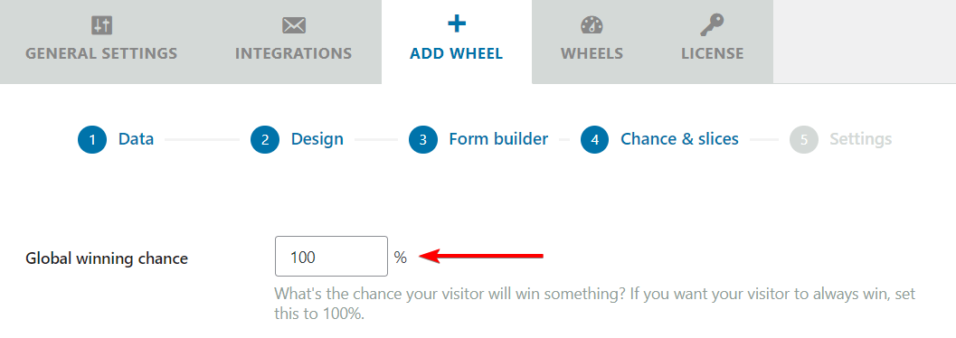 Todos los visitantes obtienen un cupón de descuento al establecer la probabilidad de ganar global en 100%.