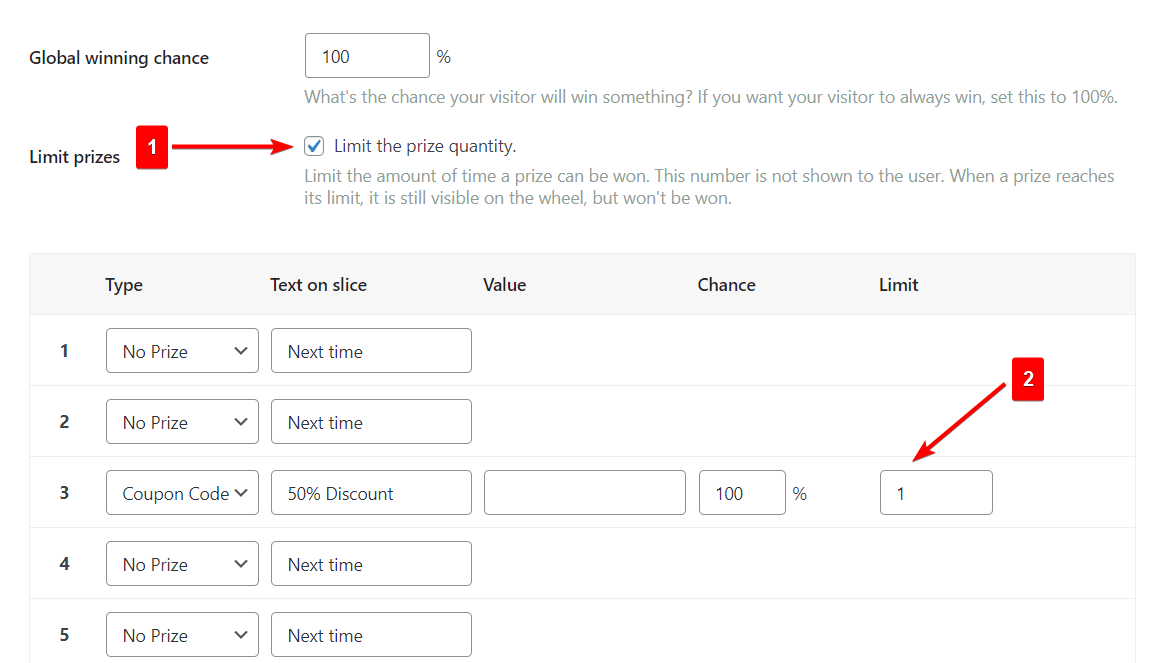 Limitar la cantidad del premio por cliente con WP Optin Wheel