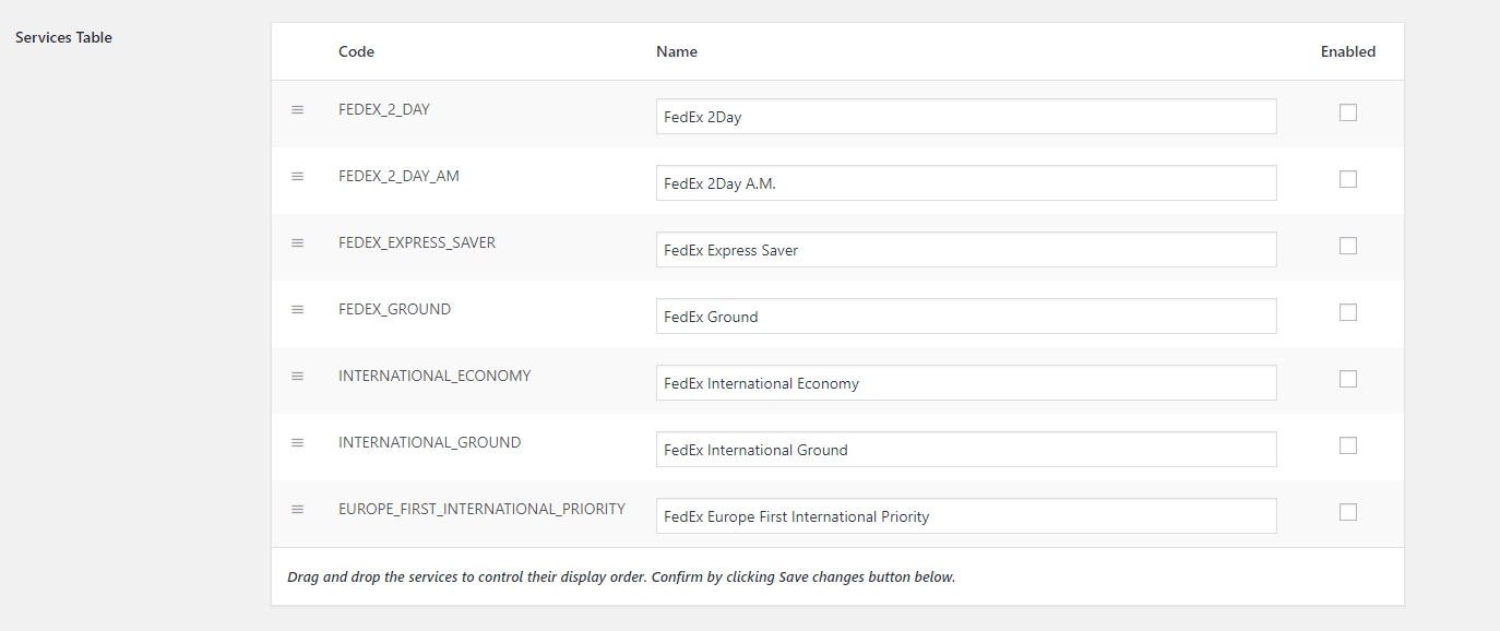 Plugin de envío WooCommerce Fedex: servicios personalizados