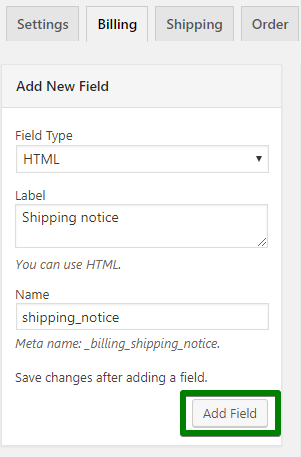 agregar un nuevo campo html en la página de pago de woocommerce