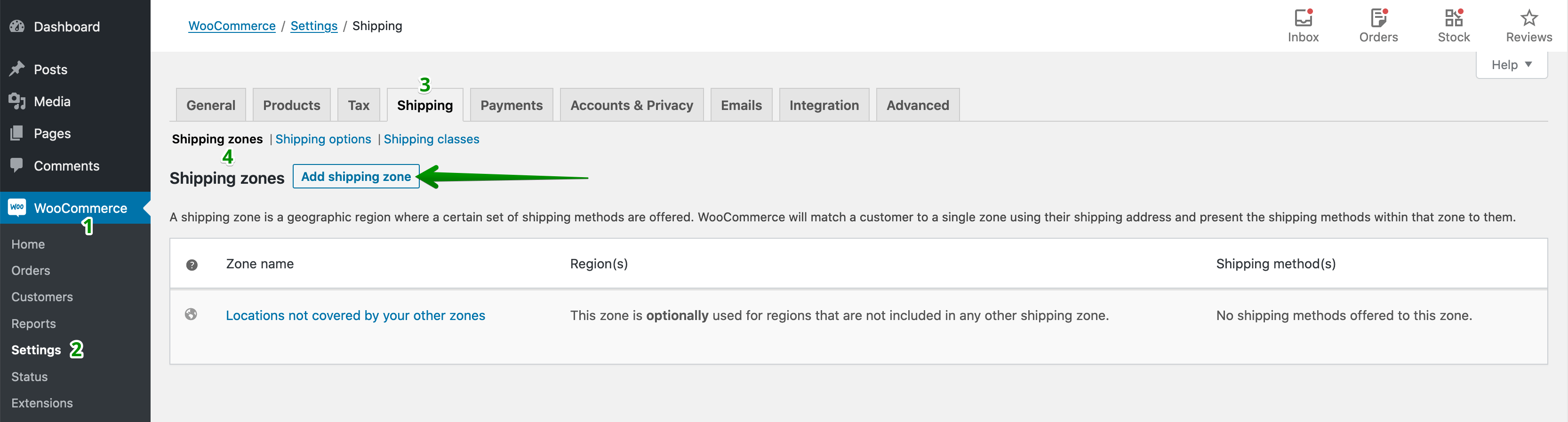 Configuración de zonas de envío del Reino Unido: agregar zona de envío