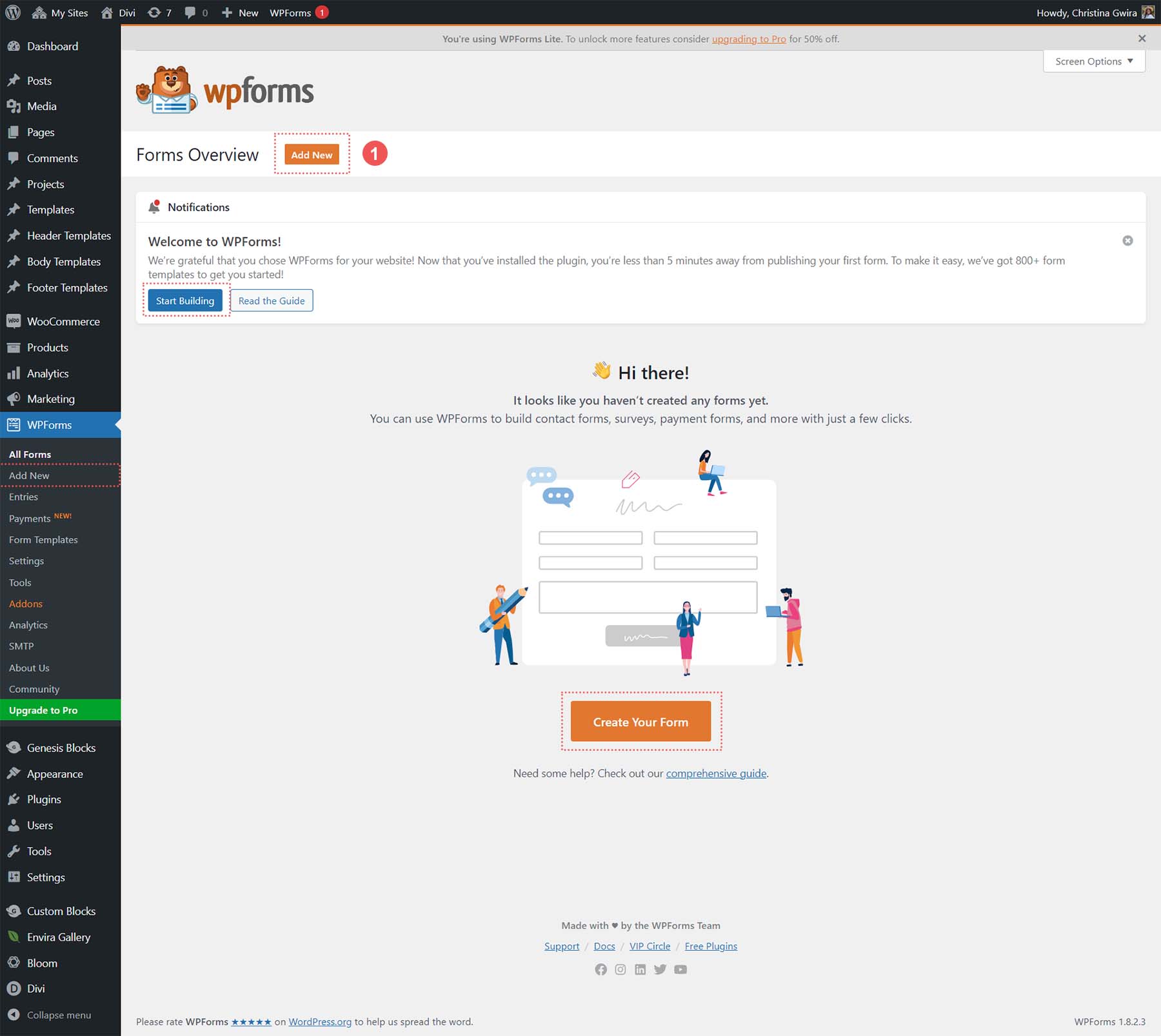 Crea un nuevo formulario desde el panel de WPForms