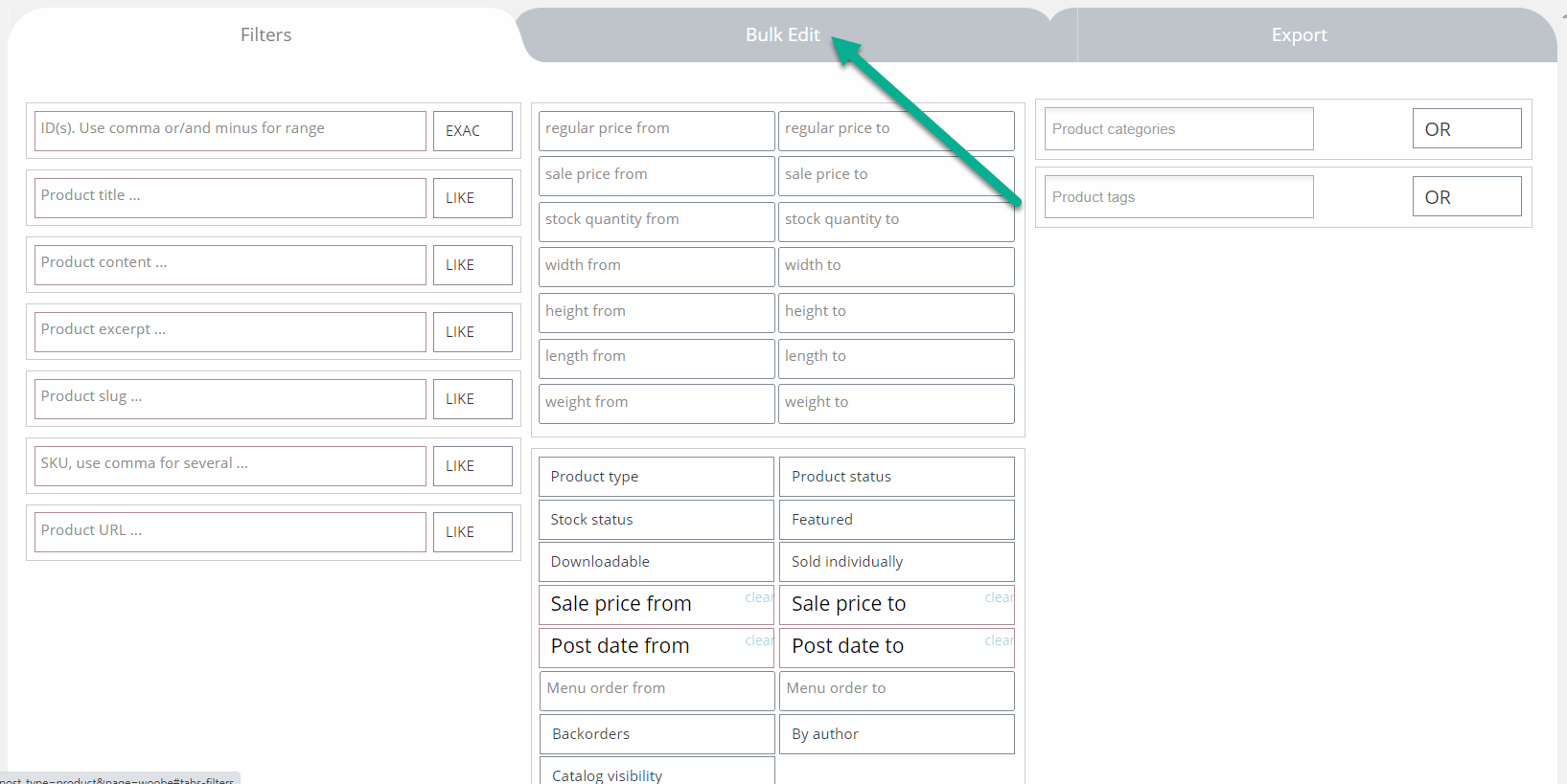 edición masiva de la pestaña de productos de WooCommerce