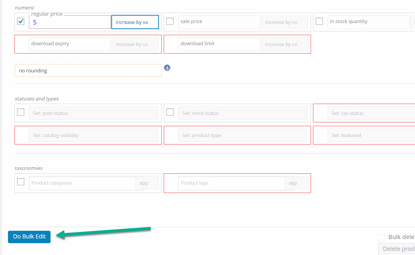 botão fazer edição em massa