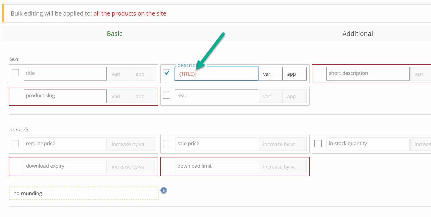 etiqueta de título para editar productos de WooCommerce en masa