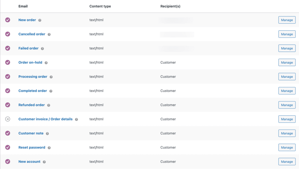 Correos electrónicos predeterminados de WooCommerce