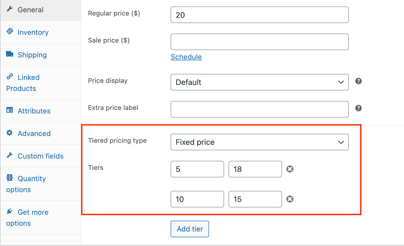 Establecer el tipo de precio escalonado y los niveles de precios