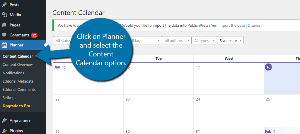 Calendario de contenidos del planificador de PublishPress